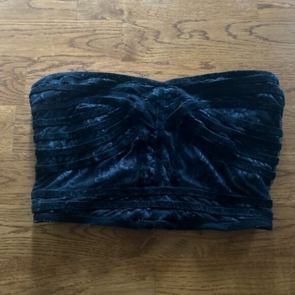 Free People Black Corset Tube Top Strapless XS Womens Bandeau Burnt Out Velvet - Picture 5 of 5